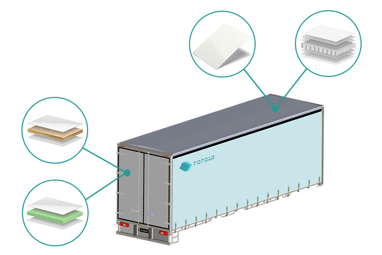 Composites application in curtain side truck body